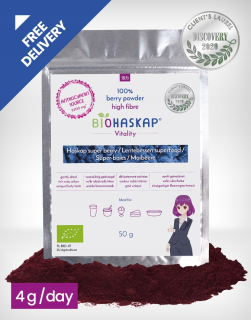 Biohaskapčný prášok z bio bobúľ Kamczackie / Haskap