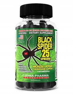 Spaľovač tuku - Black Spider 25 Ephedra 100 kapsúl Clom Pharma
