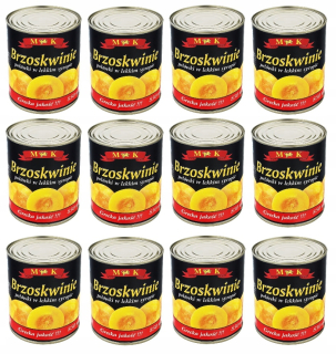 Broskyne polovice v Sirup 820 g x 12 kusov