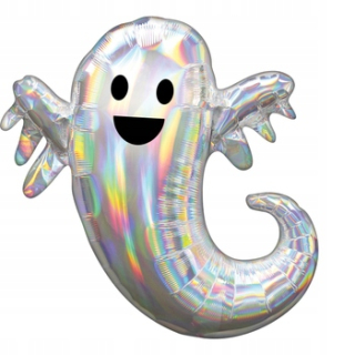 Halloween - Fóliový balón strieborný duch dúhový holo xl
