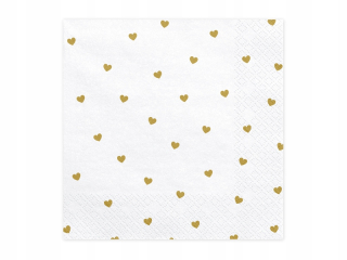 Darček na Valentína - Biely papier v obrúskoch so zlatými srdiečkami