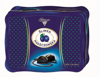 Krabica na čokoládu Śliwka Nałęczowska, plechovka 490g