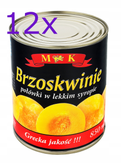 Broskyne polovice v sirup 820g x 12 kusov