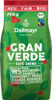 Zrnková káva -  Dallmayr Gran Verde Bio Creme 750g Grainy Coffee