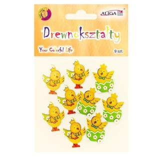 Veľkonočná dekorácia - Drevené kurčatá drevené prívesky 9 ks