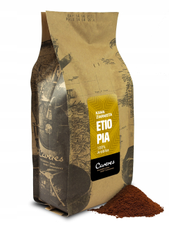 Káva mletá - Etiópia. Mletú kávu. Čerstvo pečené Arabica