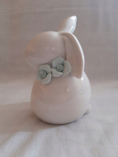 Veľkonočná dekorácia - Keramický figurín králika s domom a vy 18 cm ruža