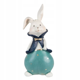 Veľkonočná dekorácia - Figurka zajaca v modrom oblečení 21 cm ílov
