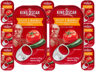 Filety z makrely Paradajka. King Oscar chilli 110gx10ks