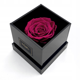 Darček na Valentína - Tmavo ružová večná živá ruža trblietavá box