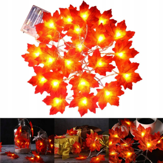 Halloween - Girland záhradné lampy z javorových listov 10 m 80 LED