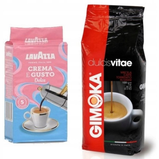 Káva mletá - Gimooka Dolcevita 1 kg + Lavazza 250g