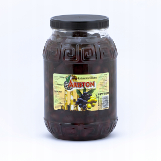 Grécke olivy, bezsemenná kalamata s čistou hmotnosťou 1,8 kg.