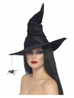 Halloween - Čarodejnícky klobúk s pavúkom Smiffys 24146 čierny