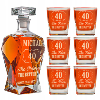 Karafa + 6 ks pohárov na whisky s darčekom rytie