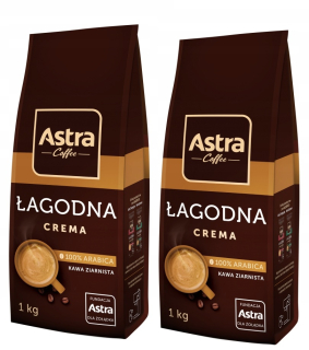 Zrnková káva -  ASTRA Coffee Mierne Crema Grainy Arabica 1kg X 2