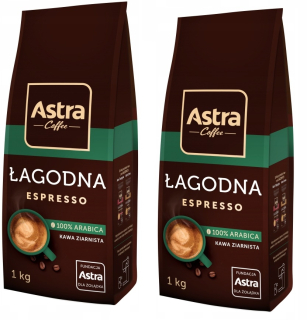 Zrnková káva -  KÁVA ASTRA MILD ESPRESSO, fazuľa 1 KG x 2