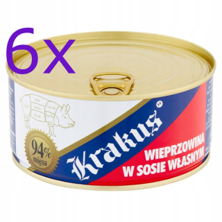 Konzervované bravčové mäso vo vlastnej omáčke 300g Krakus x 6