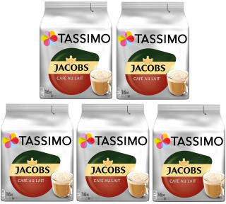Kávové kapsule - 5 x 16 kapsúl TASSIMO Jacobs Cafe Au Lait SET