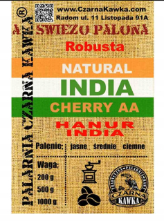 Zrnková káva -  Káva India Cherry Robusta Aa Grainy 1KG