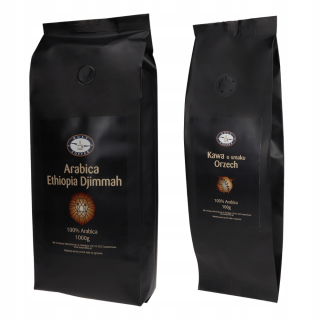Zrnková káva -  Kávové zrná Etiópie Djimmah 1KG + 100g ochutené