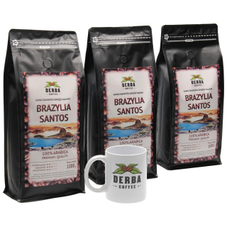 Zrnková káva - Červená Káva Brazília Santos 3x1kg plus hrnček