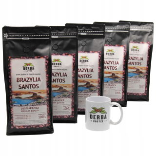 Zrnková káva - Červená Káva Brazília Santos 5x1kg plus hrnček