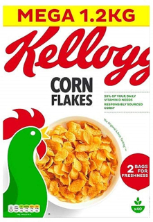 Kellogg je kukuričné vločky lístky 1.2 kg mega pakie UK