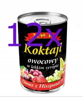 Ovocný kokteil vo svetlom sirup 410g MK 12 plechoviek