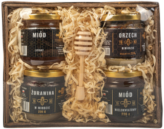 Sada darčekových košov z medu a sušeného ovocia, med 880g