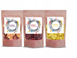Sušené ovocie - Mrazom sušená slivka 50g Ananás 50g Čerešňa 50g