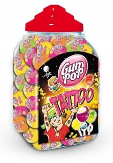 Lollipop ovocie. s gumeným a tetovaním. Pop pop 18 g / 100 ks