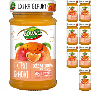 Łowicz Jam 100% Smooth Ovocie Peach 8x 235 g