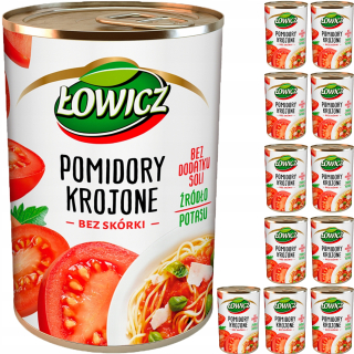Łowicz nakrájané paradajky bez kože a soľ 12x400g