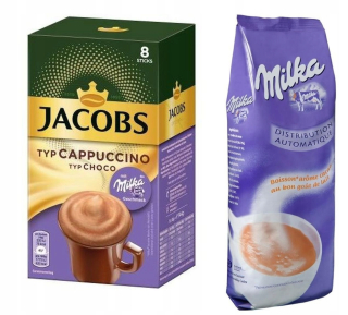 Cappuccino - Kapučíno - Milka na pitie 1kg + cappuccino Jacobs Milka 8x18G