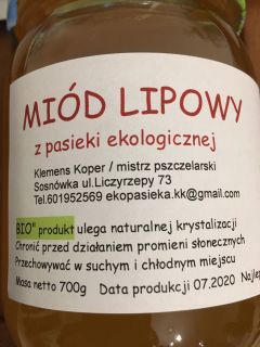 BIO LIPE HONEY 700 G POLSKÝ BIO PÁSOK