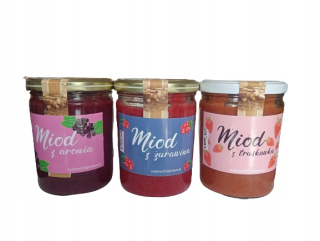 MEDOVÁ SADA 3X450g S ARÓNIOU, Brusnicami, JAHODOU