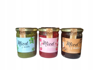 Medová sada 3x450g s malina, mäta, kakao, škorica