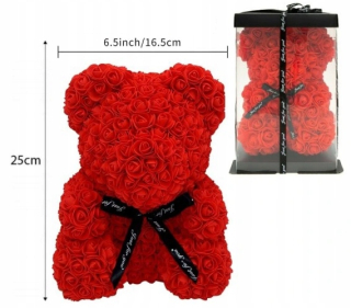 Darček na Valentína - Medvedík s ružovým dámskym dňom 25 cm červená
