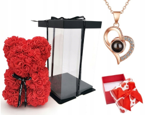 Darček na Valentína - Medveď s ružami Comfortc 25 cm