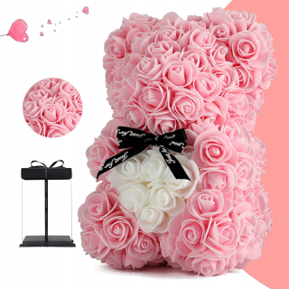 Darček na Valentína - Miś s ružovou 23 cm