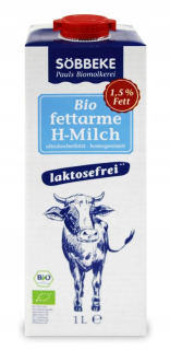 MLIEKO BEZ LAKTÓZY (1,5% TUKU) BIO 1 L - SOBBE