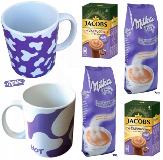 Cappuccino - Kapučíno - Milka Cappuccino Jacobs + Milka na pitie + hrnček x 2