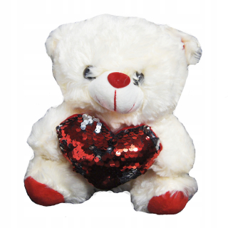 Darček na Valentína - Plyšový medveď so srdcom 22 cm - ľahká béžová