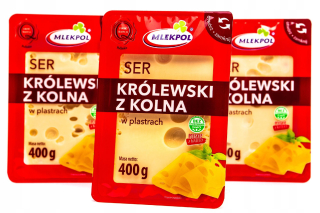 Kráľovský syr Mlekpol z Kolne, nakrájaný na plátky