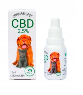 CBD - CBD olej 2,5% 10 ml s vit. A, D3, E Pre zvieratá