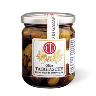 Olivy Taggiarche bez semien v olivovom Calvi 180g