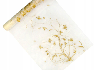 Prvé sväté prijímanie - Organza / Gold Tread Cream Print 0,36x9m
