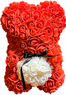 Darček na Valentína - Voňavý červený medvedík s ružami 25 cm prémiový darček