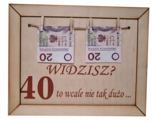 Drevený rám darček k narodeninám 40 peniaze